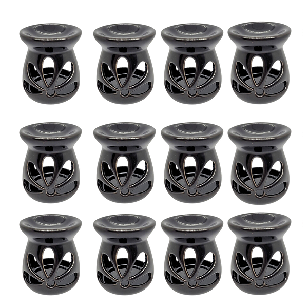 Kit 12 un Difusor Rechaud/rechô Cerâmica Flor para Óleo Essencial e Wax Melts Preto