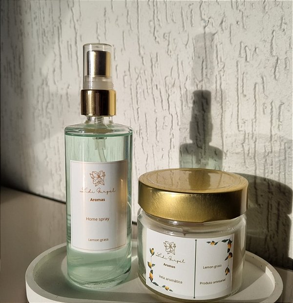 Kit home spray e vela aromática Lemongrass