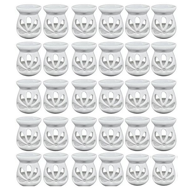 Kit 30 un Difusor Rechaud/rechô Cerâmica Flor para Óleo Essencial e Wax Melts Branco