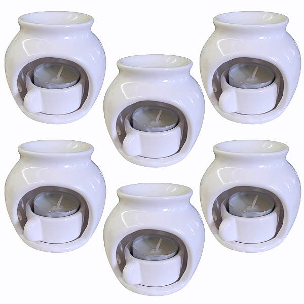 Kit 6un Difusor Rechaud Bolinha Com Suporte (Panelinha) para vela P/ Óleos Essenciais E Wax Metls Branco