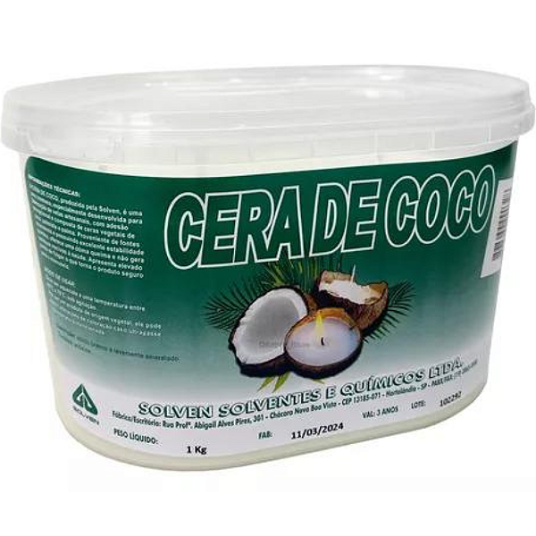 1 Pote de 1Kg Cera De Coco Solven Original Para Fabricação de Velas 100% Vegetal