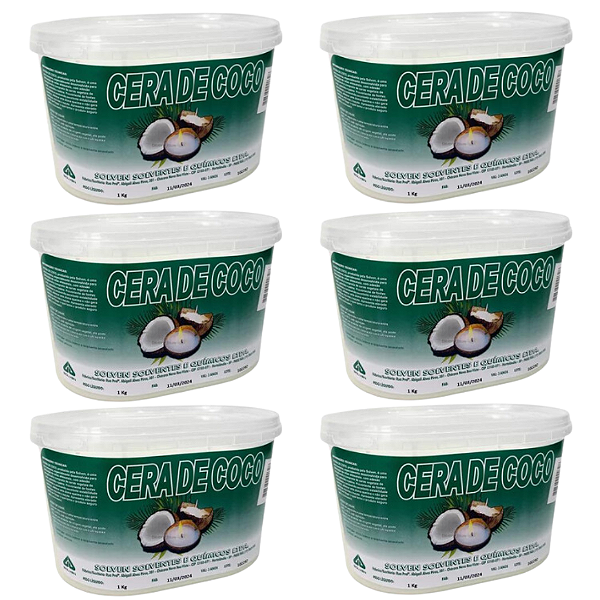 Kit com 6 Potes de 1Kg Cera De Coco Solven Original Para Fabricação de Velas 100% Vegetal