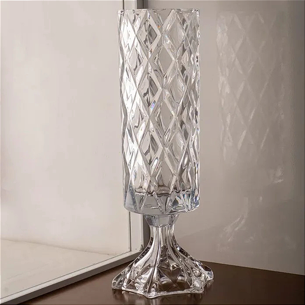 Vaso De Cristal C/ Pé Deli Diamond 41cmx12,5cm Lyor Original