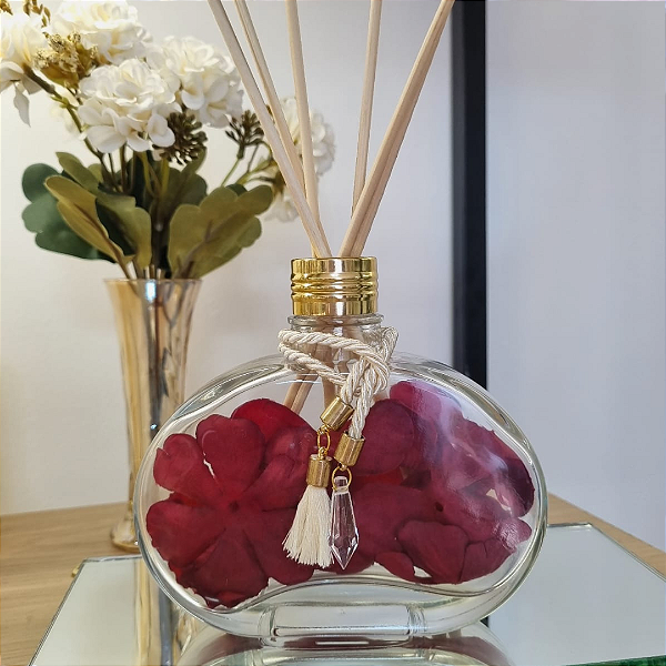 Kit Aromatizador 1 Lindo Vidro Jolie 300ml + 5 Varetas + Flores Artificiais + Pingente