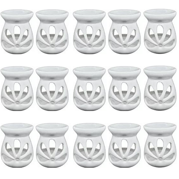 Kit 15 un Difusor Rechaud/rechô Cerâmica Flor para Óleo Essencial e Wax Melts Branco