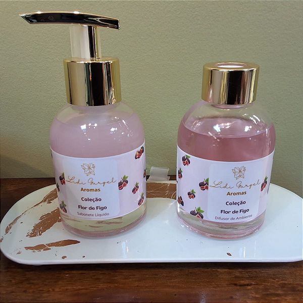 Kit Lavabo Sabonete Líquido + Aromatizador de Ambientes Linha Flor de Figo Lidi Gurgel