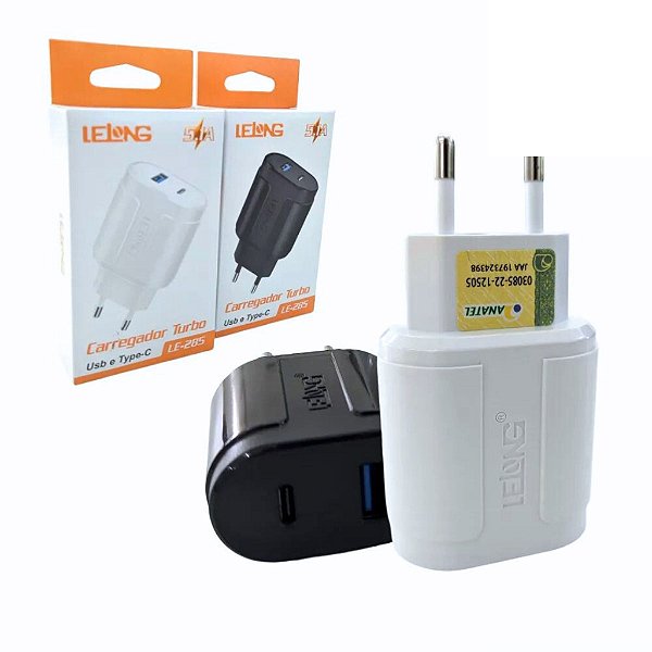 CARREGADOR DE PAREDE TIPO C/ USB TURBO DUPLA SAIDA