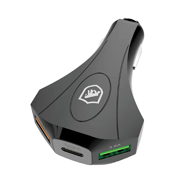 Carregador Veicular Triplo Turbo Tank - USB e Tipo C - Gshield