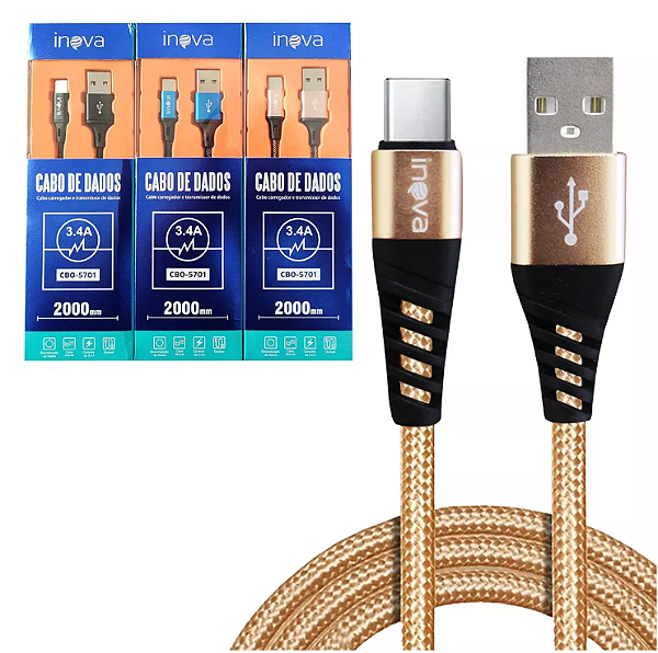 Carregador Rápido Celular 2 Metros USB A para Tipo C