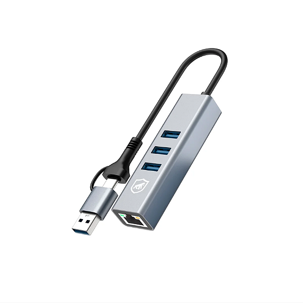 Adaptador Hub Multiportas USB 3.0 com Conector Ethernet LAN - Gshield