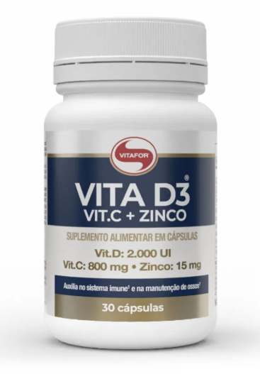 Vitamina D3 + C + Zinco (30 Cápsulas) - Vitafor