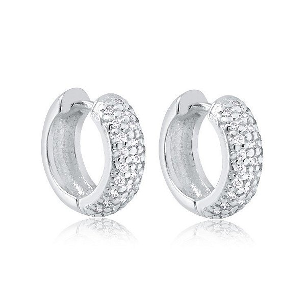 Brinco Argola de Prata 925 3 Fileiras Cravejada 12mm