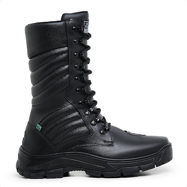 Bota Militar Tática Coturno com Zíper e Palmilha Confort Couro Ecológico Modelo DUBAI