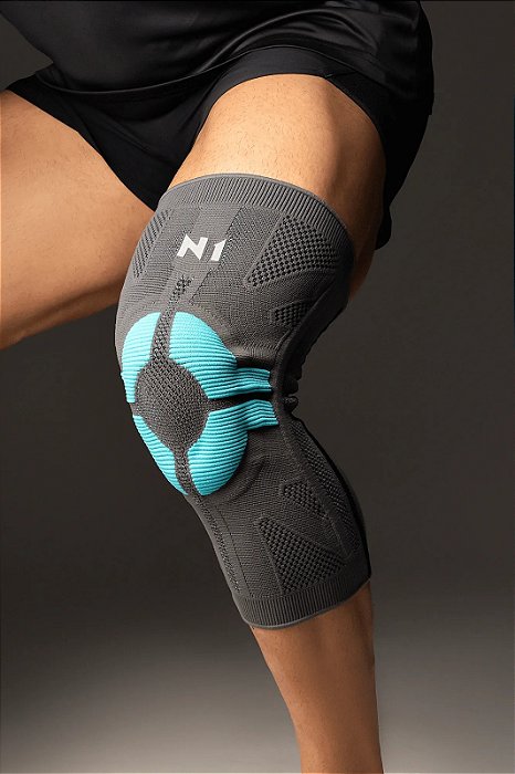 Joelheira PRO Cinza com Azul Turquesa – N1 Sport