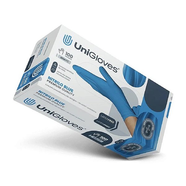 Luva para Procedimento Nitrilo sem Pó Azul Tam. M - Unigloves