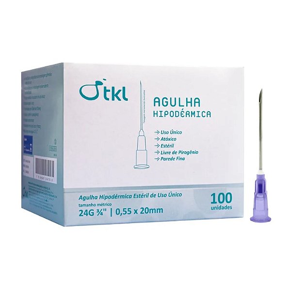Agulha Hipodérmica 20X0,55MM (24Gx3/4) com 100 UN - TKL
