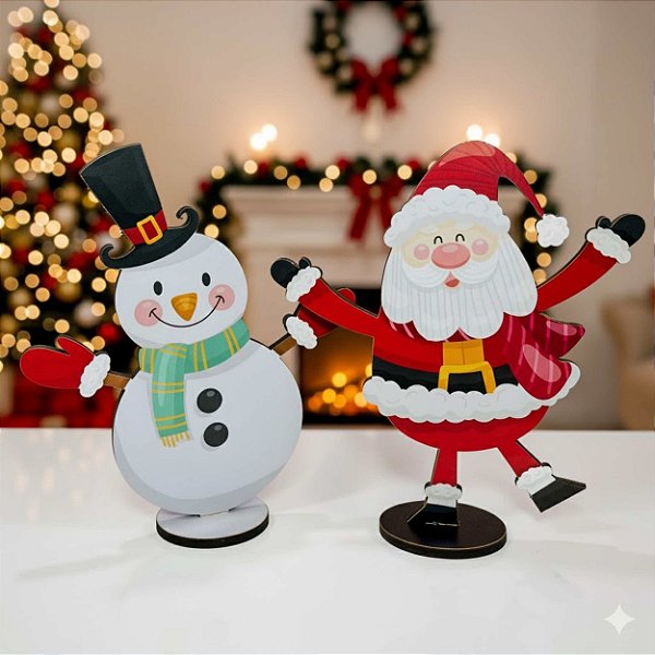 Kit com Papai Noel e Boneco de Neve 24 cm