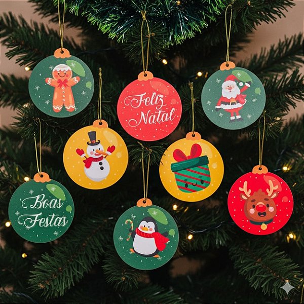 Kit c/ 8 Bolas de Natal em MDF