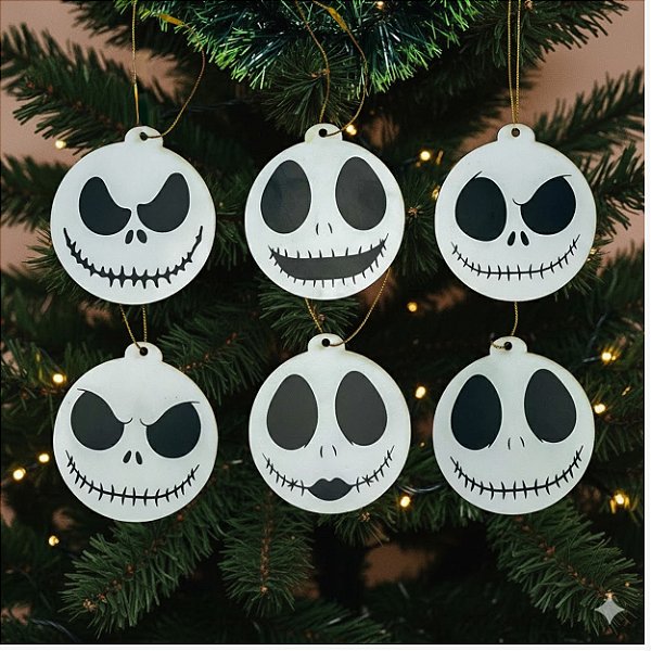 Kit c/ 6 Bolas de Natal Jack em MDF