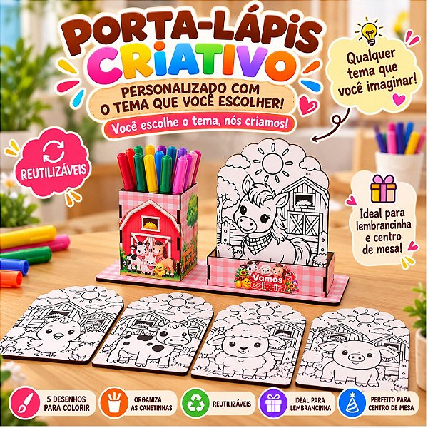 Porta Lápis Criativo – Kit Colorir Personalizado em MDF