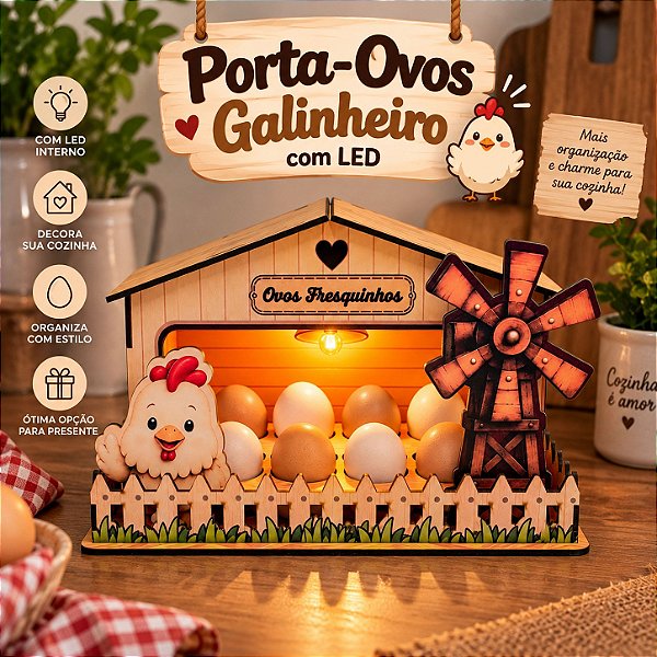 Porta Ovos Galinheiro com LED
