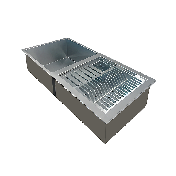 Cuba Dupla + Calha Acessório Escorredor De Louças Aço Inox