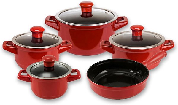 Jogo de Panelas de Cerâmica 5 Peças Vermelho Pomodoro – Ceraflame para Indução