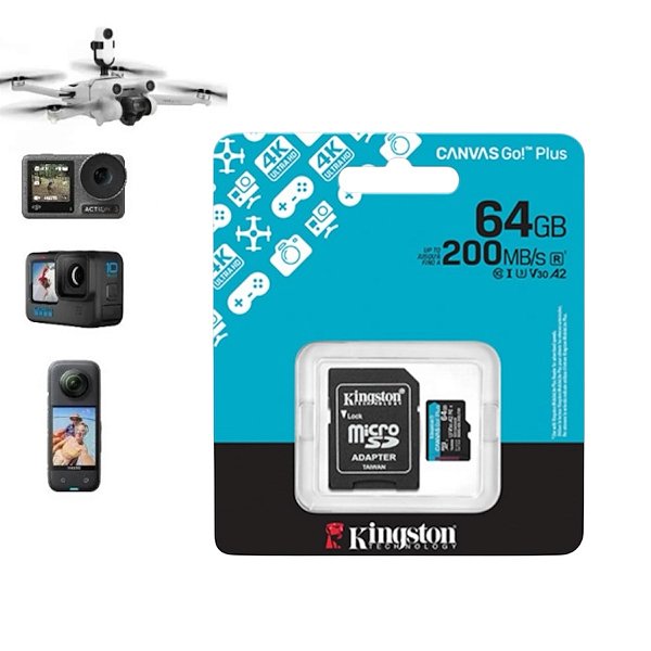 Cartao De Memoria Kingston Micro Sdxc 64gb U3 V30 A2 Canvas Go Plus