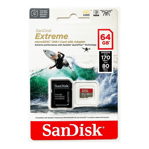 Cartão De Memória Sandisk Extreme Com Adaptador Sd 64gb