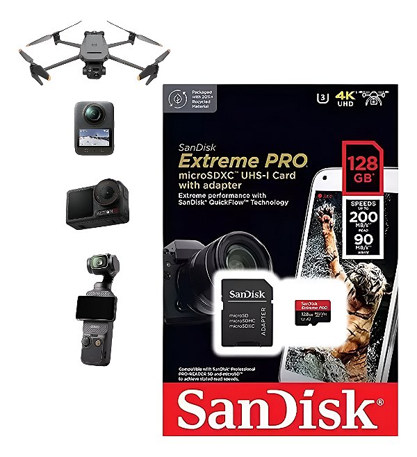 Cartão De Memória Sandisk  Extreme PRO Com Adaptador Sd 128gb