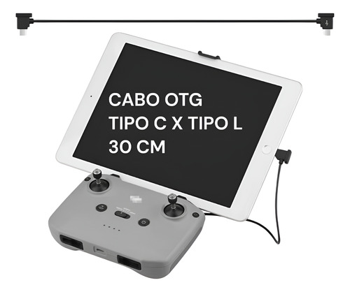 Cabo Otg Tipo-c X Lightning 30cm P/ Drone Dji Rcn1 / N2 / N3 Preto