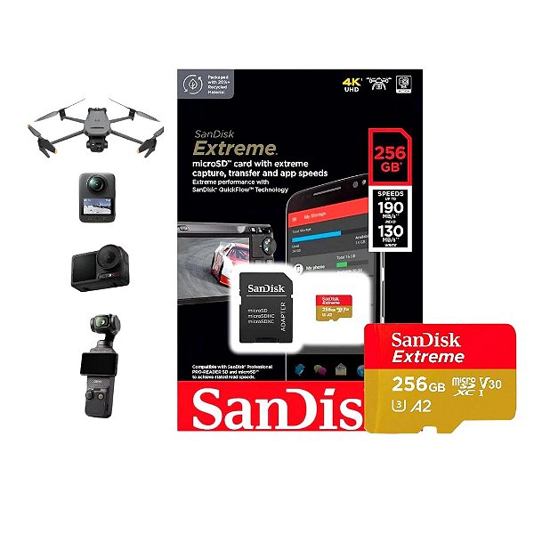 Cartão de Memória SanDisk Extreme microSDXC 256GB 190-130MB