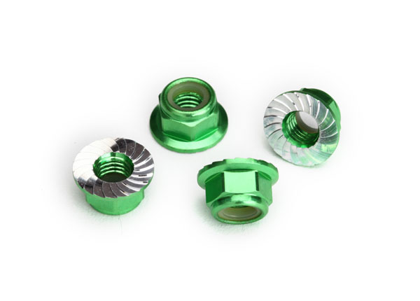 5 mm Green Aluminum Serrated Lock Nuts (4)