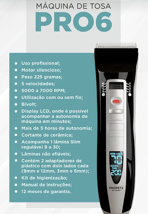 Máquina de Tosa Propetz PRO6 Bivolt com Lâmina 30 Brinde
