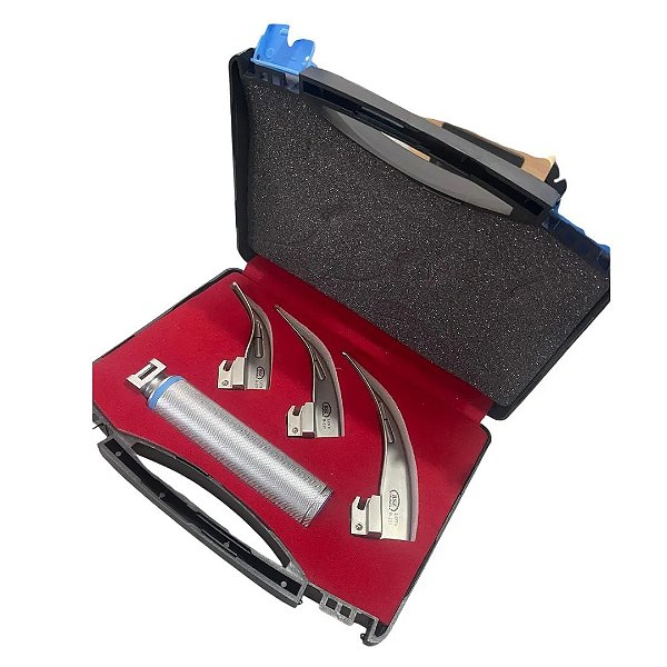 Laringoscópio Adulto com 3 Lâminas Curvas (1, 2, 3) + Maleta – Inox | Profissional