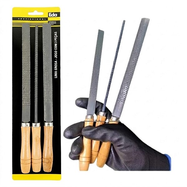 Jogo de Lima Grosa pra Madeira Profissional Casquear 3 Peças