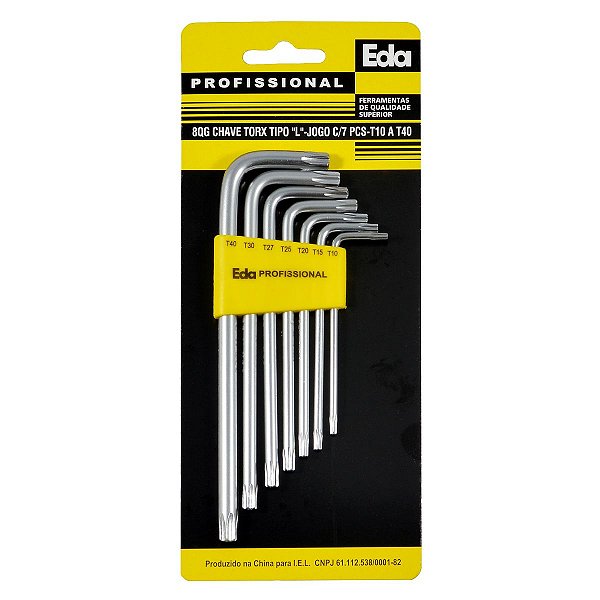 Jogo de Chave Torx L com 7 Peças T10 à T40