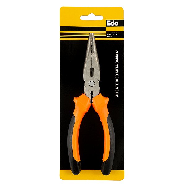Alicate de Bico Meia-Cana 6" Cabo Emborrachado Laranja e Preto