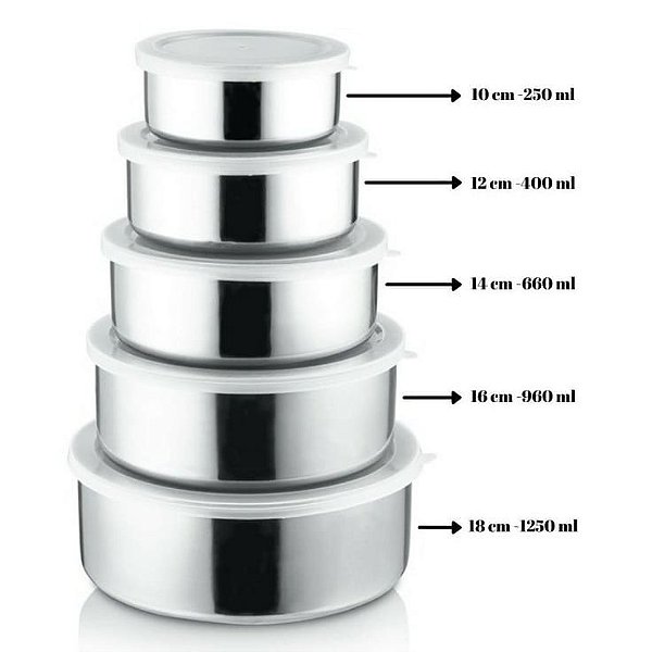 Conjunto de Tigelas de Inox com Tampa - 5 pecas