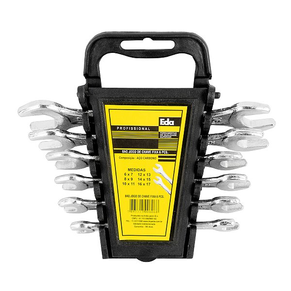 Jogo de Chave Fixa Aço Carbono 6 a 17 mm em bandeja plástica