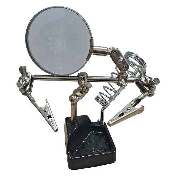 Lupa com Garras e Suporte para Ferro de Solda Manutenção Eletrônica e Joalheria