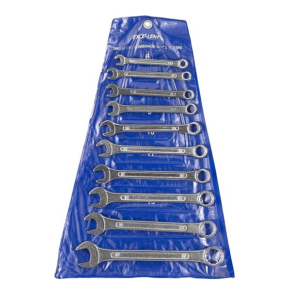 Kit Jogo Chave Combinada 10 peças 6 à 17 mm Aço Carbono