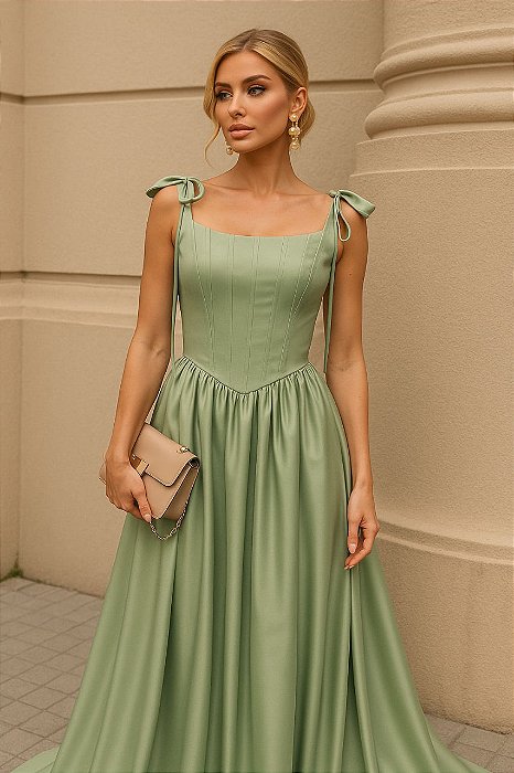 VESTIDO PRAELA REF0303903703 VERDE MENTA CETIM