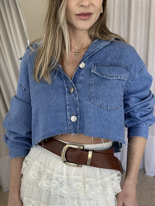 Camisa Jeans Cropped Luiza