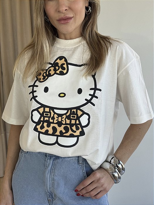 T-Shirt Alongada Hello Kitty Animal Print