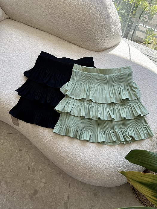 Saia Plissada Curta Lisa Bebel