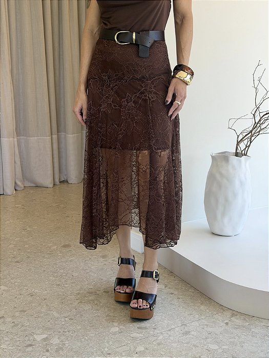 Saia Midi Renda Mya