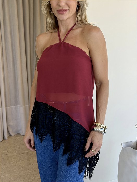 Blusa Assimetrica com Renda Joyce