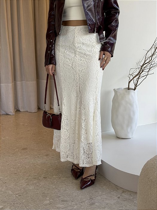 Saia Midi Renda Liandra