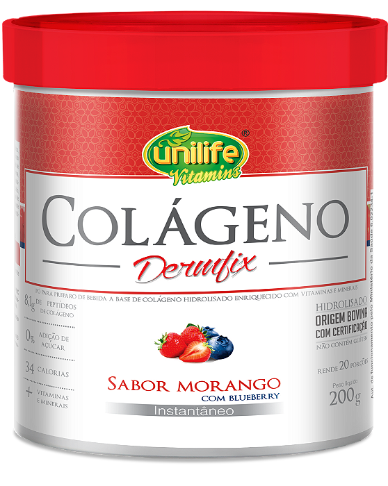Colágeno hidrolisado em pó - Dermfix - Sabor morango com blueberry